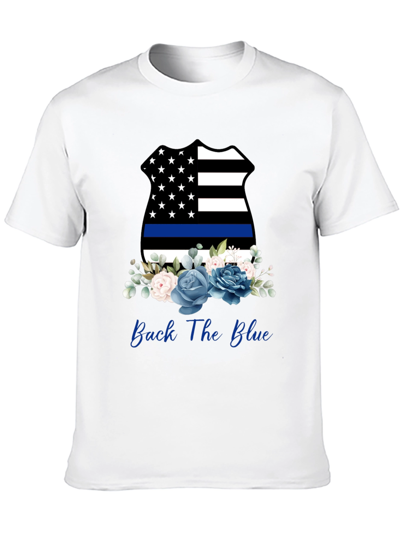 Back The Blue Floral Badge T-Shirt