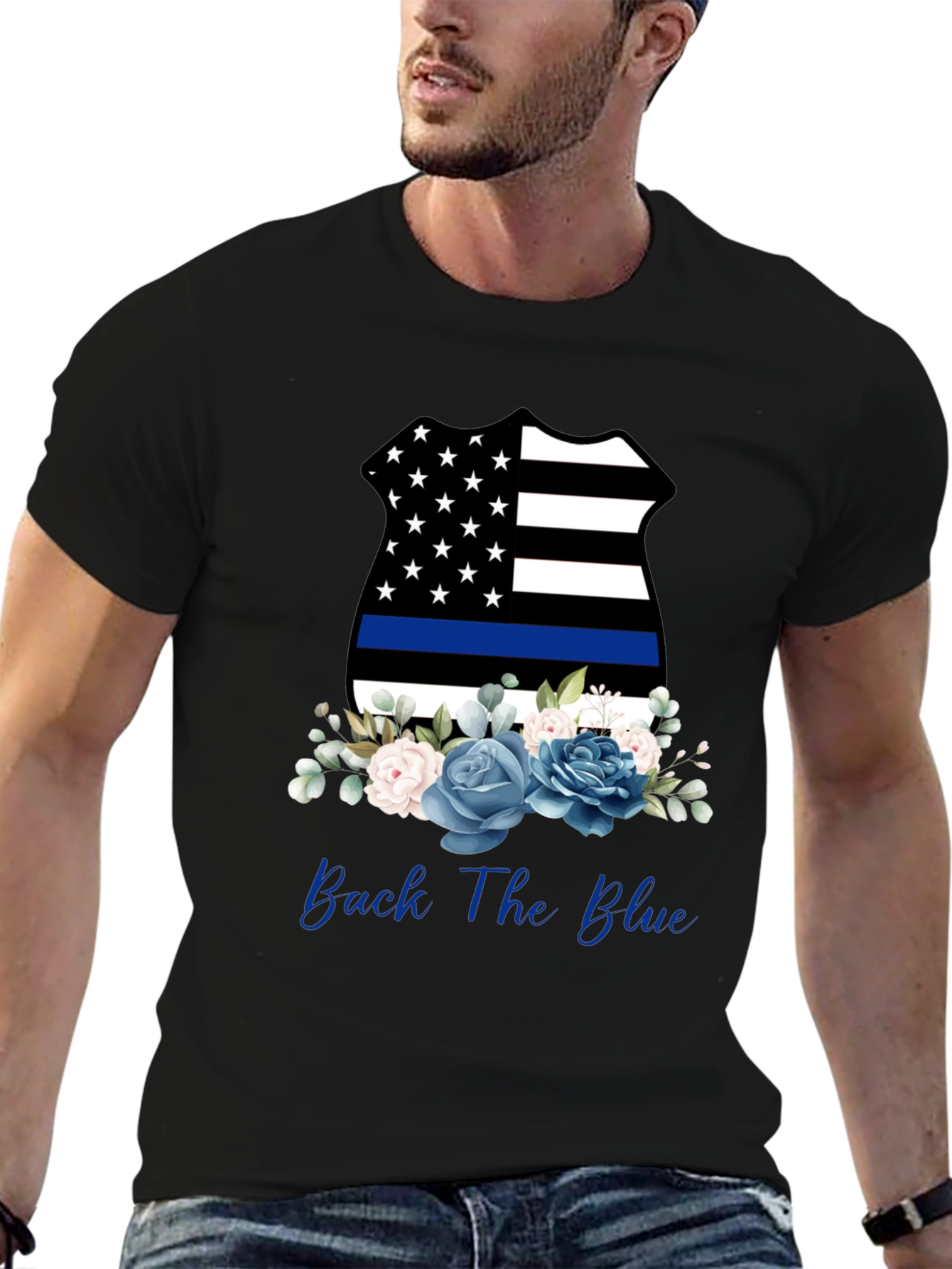 Back The Blue Floral Badge T-Shirt