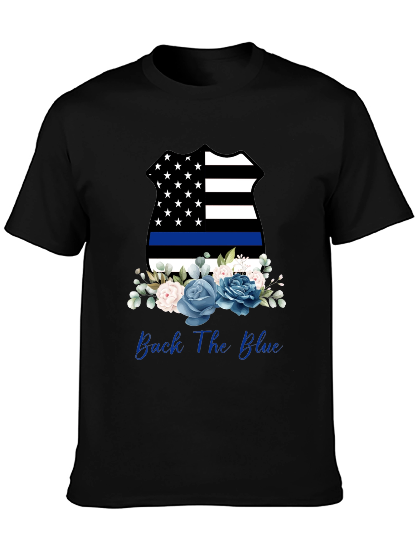 Back The Blue Floral Badge T-Shirt