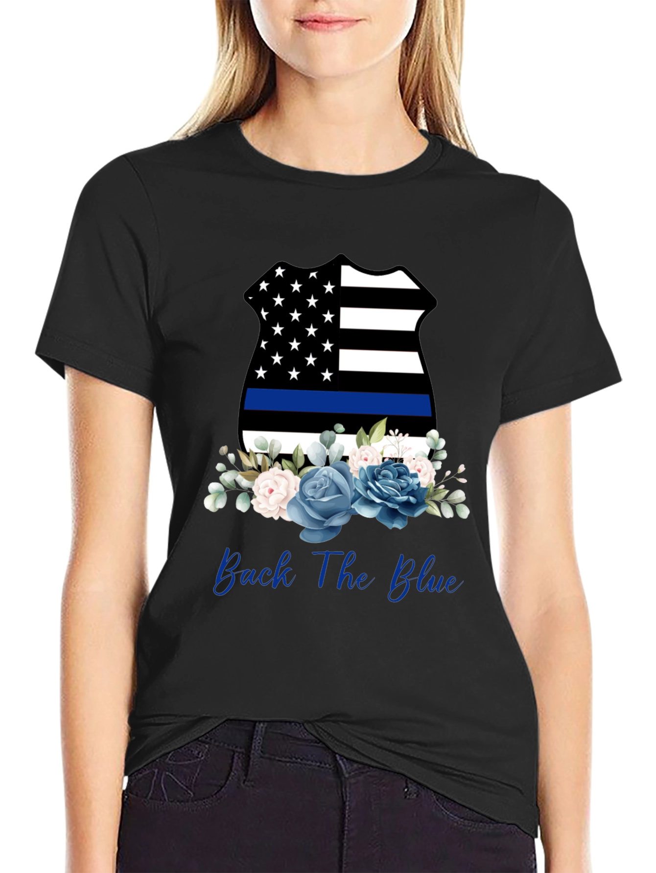 Back The Blue Floral Badge T-Shirt