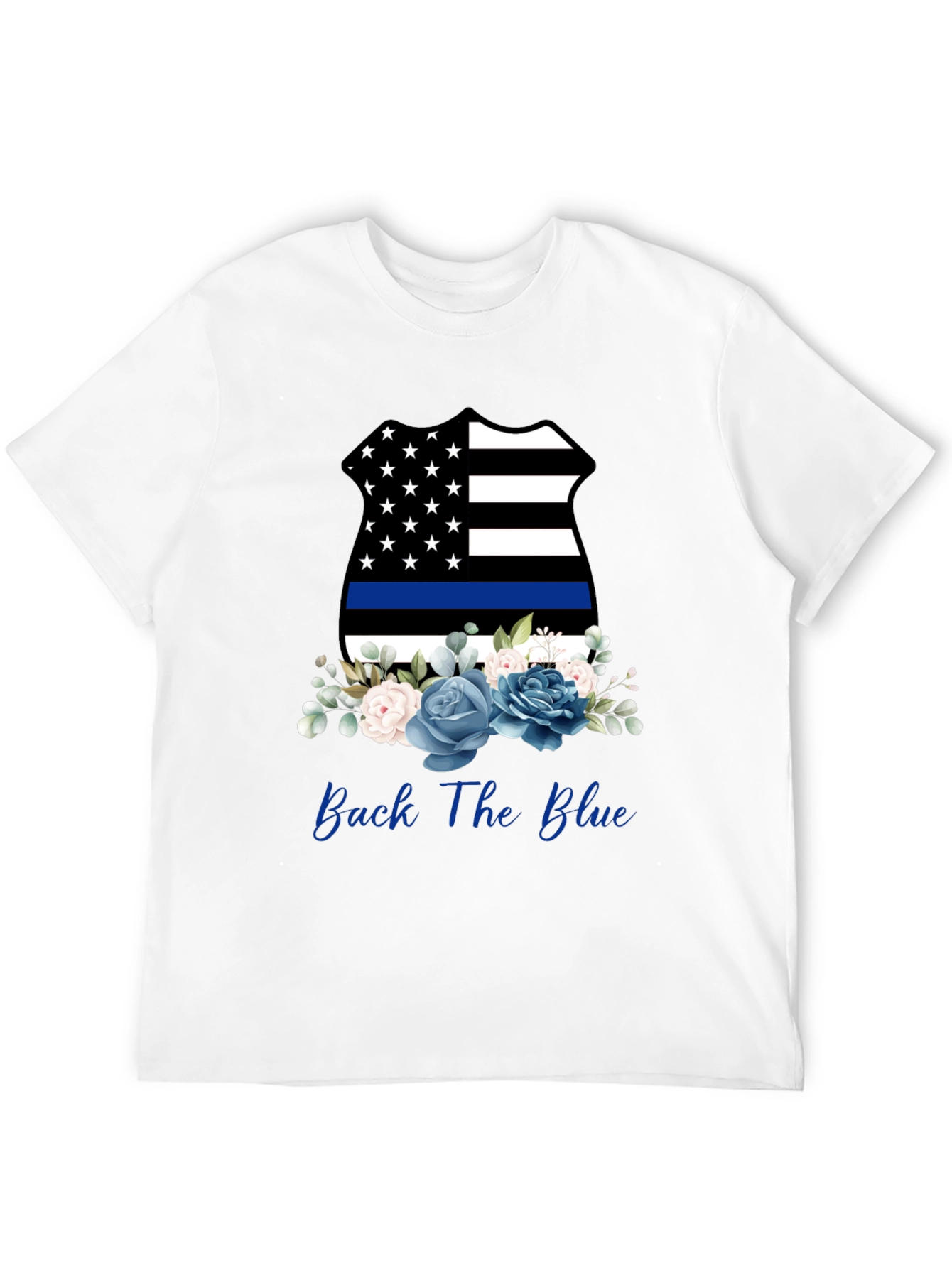 Back The Blue Floral Badge T-Shirt