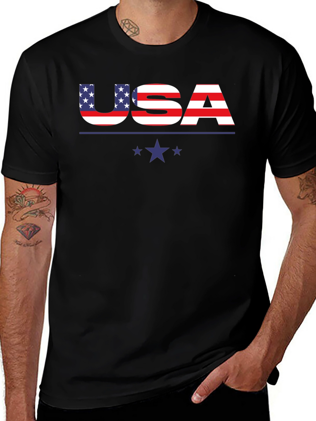 USA Flag Graphic Print Crew Neck T-Shirt