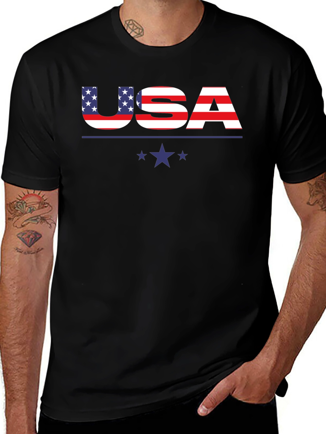 USA Flag Graphic Print Crew Neck T-Shirt
