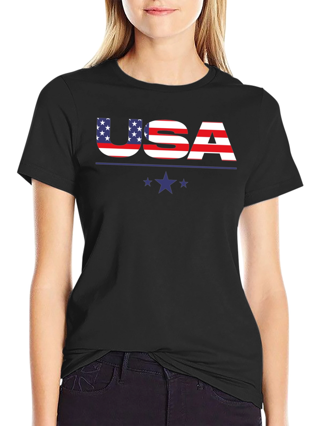 USA Flag Graphic Print Crew Neck T-Shirt
