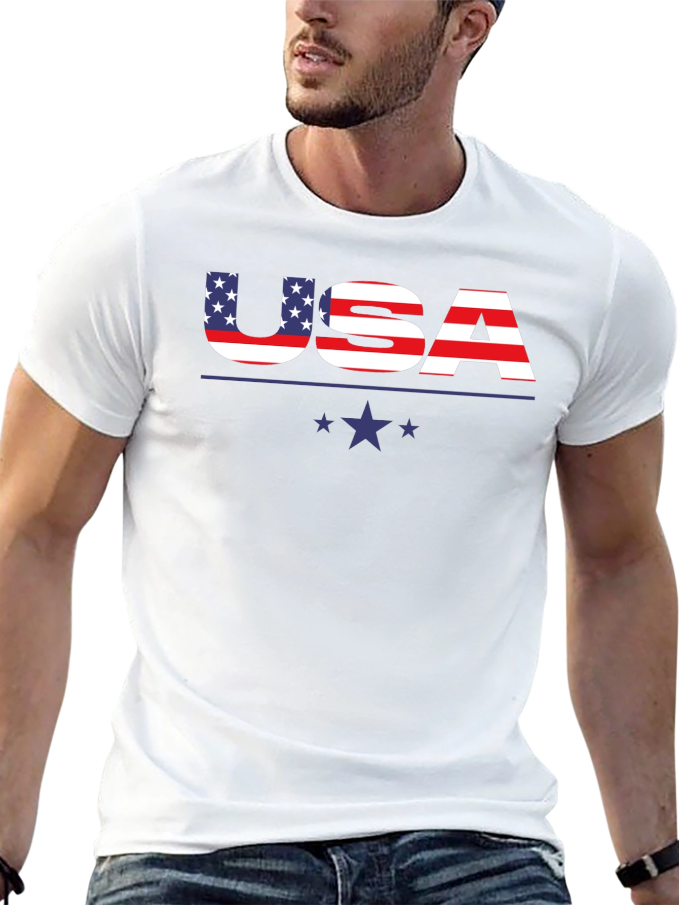 USA Flag Graphic Print Crew Neck T-Shirt
