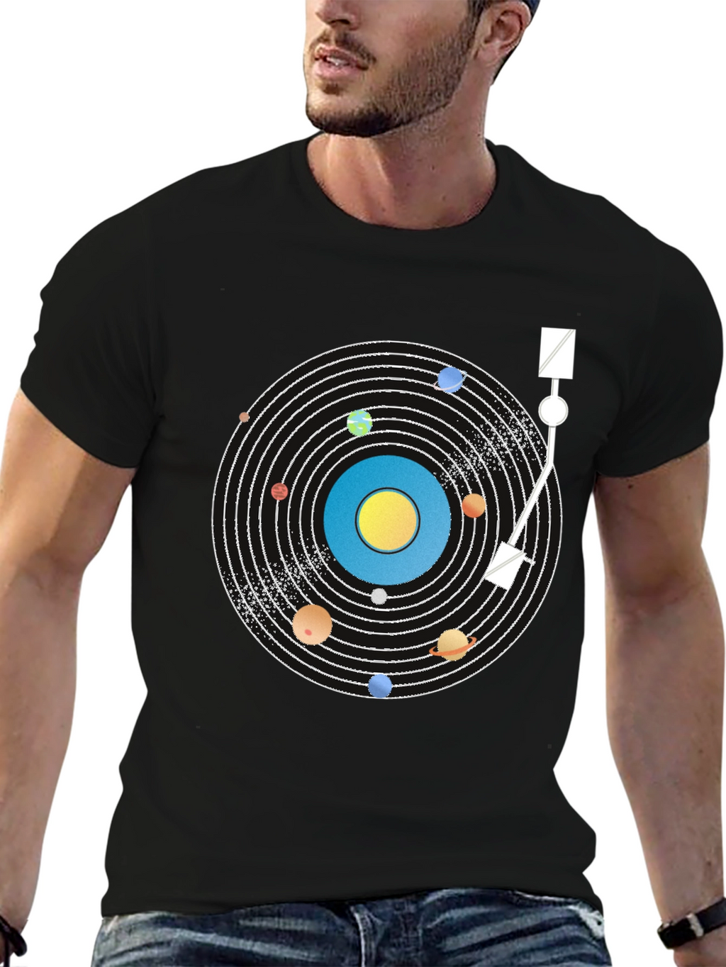Planetary Turntable T-Shirt - Cosmic Vinyl Style