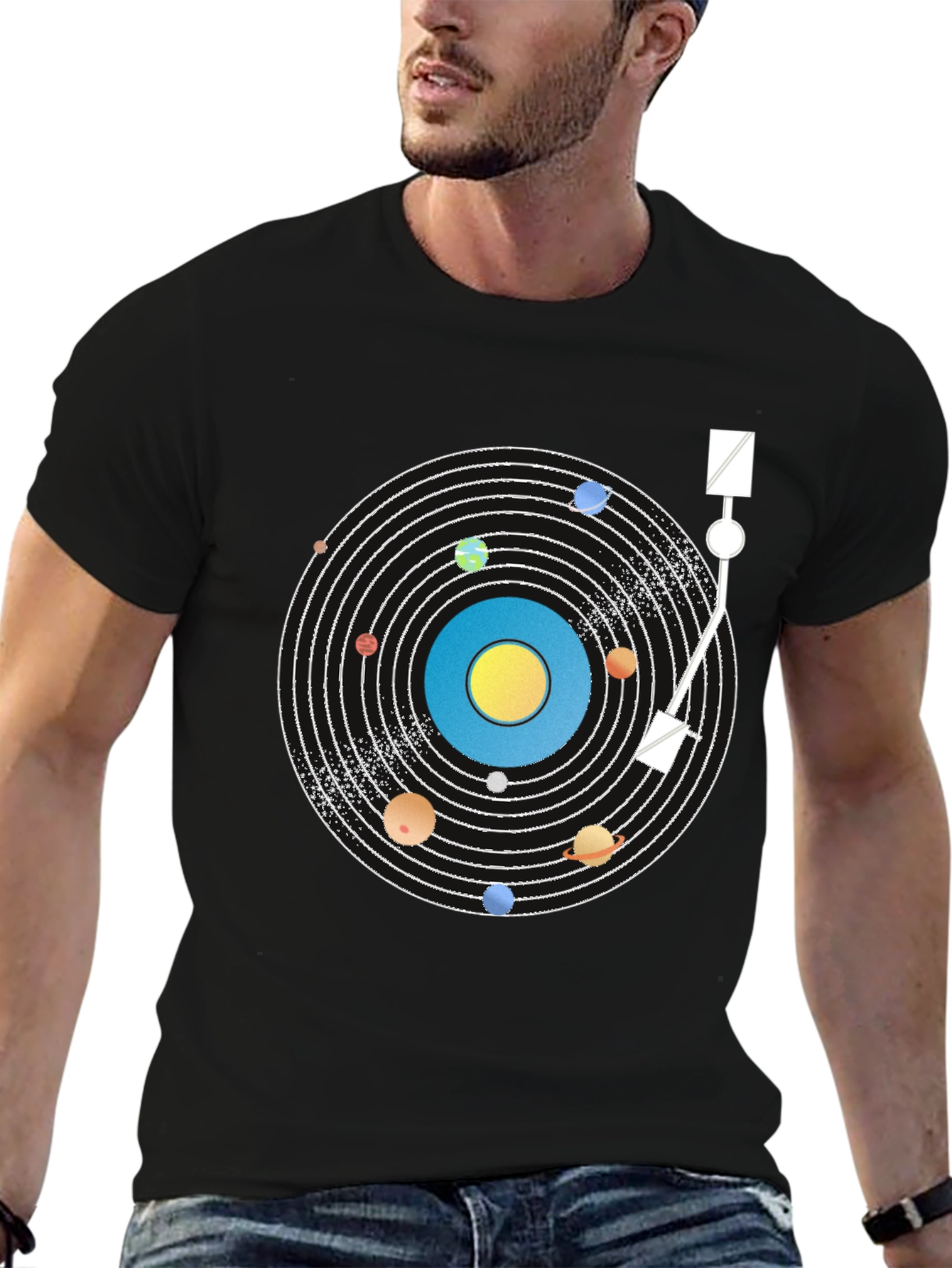 Planetary Turntable T-Shirt - Cosmic Vinyl Style
