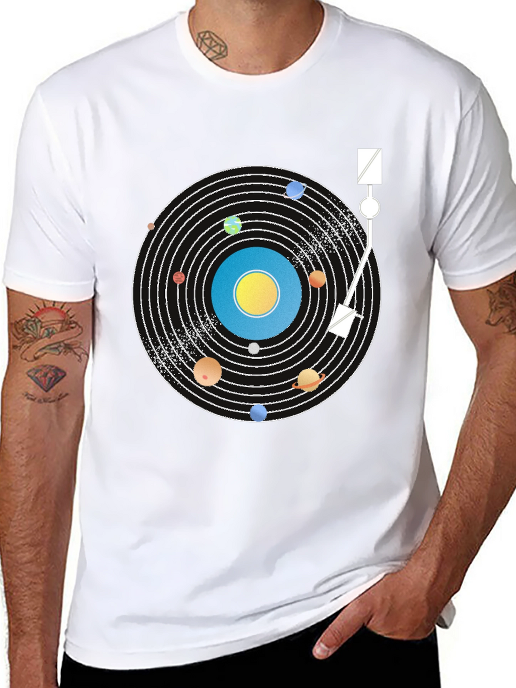 Planetary Turntable T-Shirt - Cosmic Vinyl Style