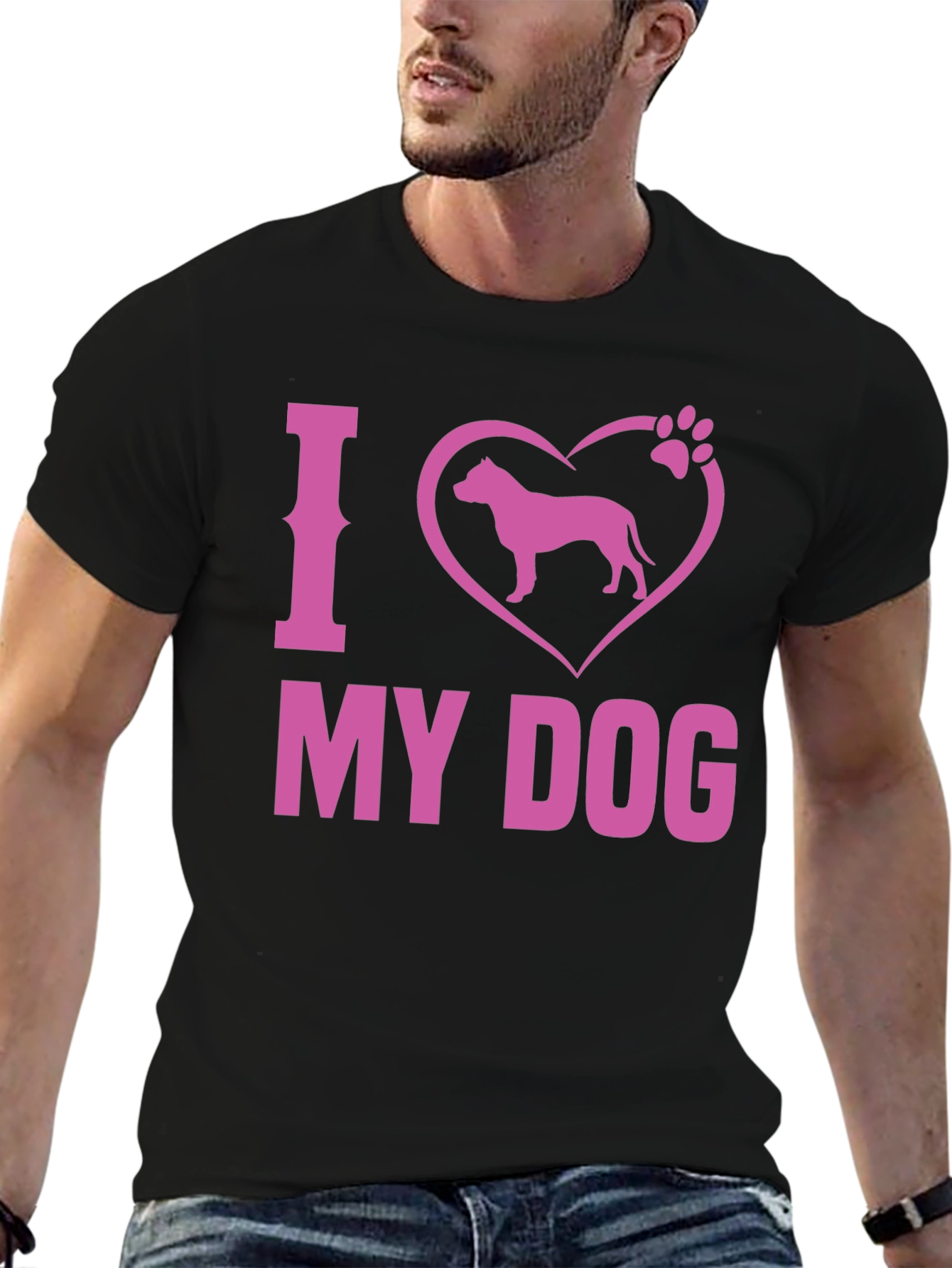 I Love My Dog T-Shirt Pitbull Paw Print Pink Design