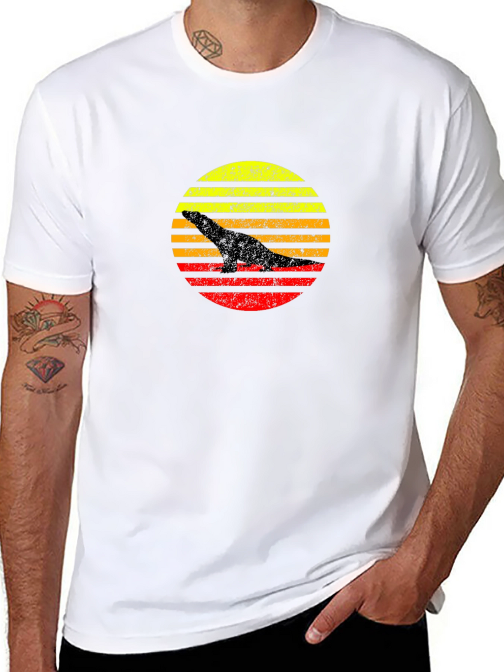 Retro Dinosaur Sunset Graphic T-Shirt