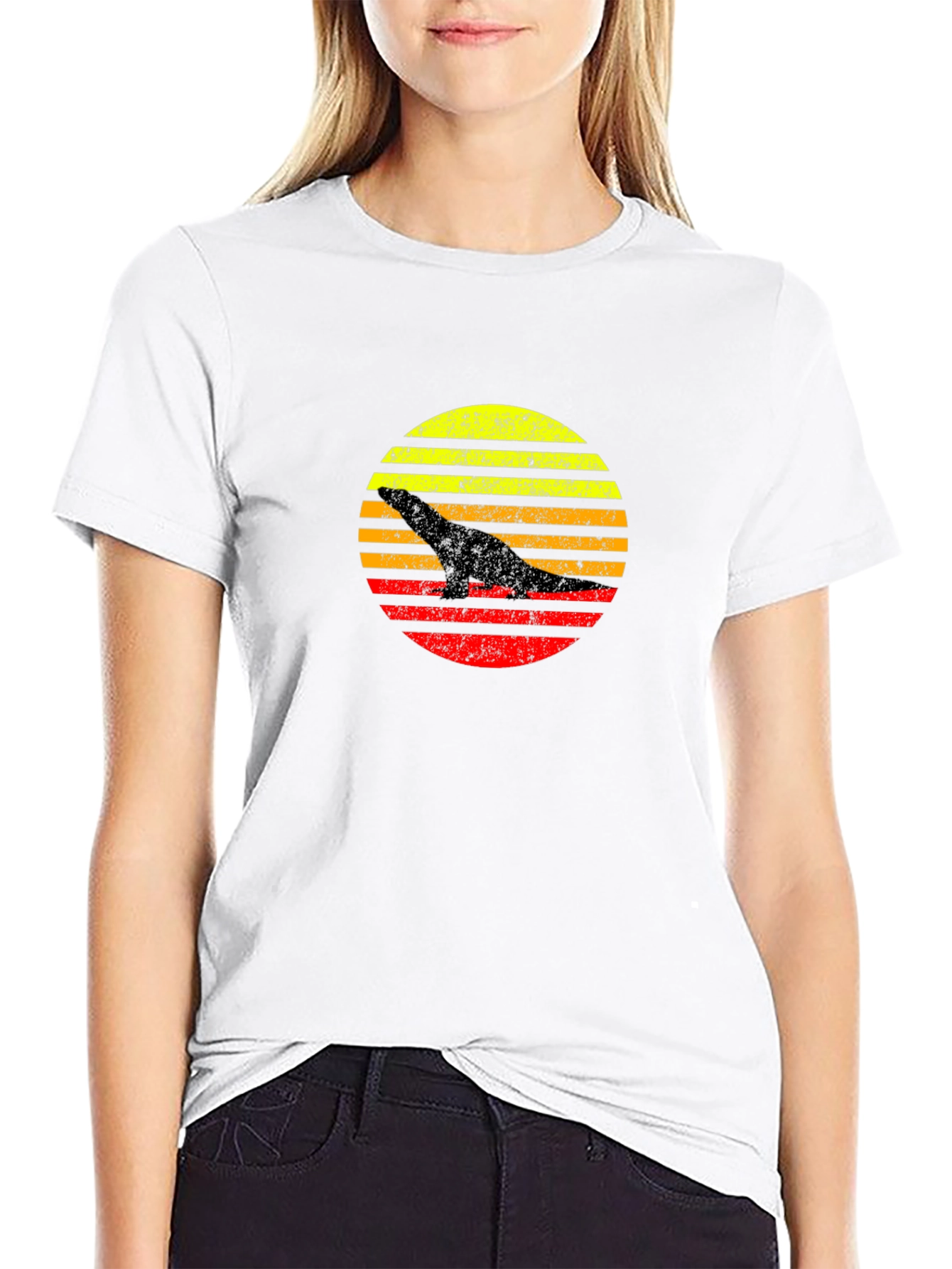 Retro Dinosaur Sunset Graphic T-Shirt
