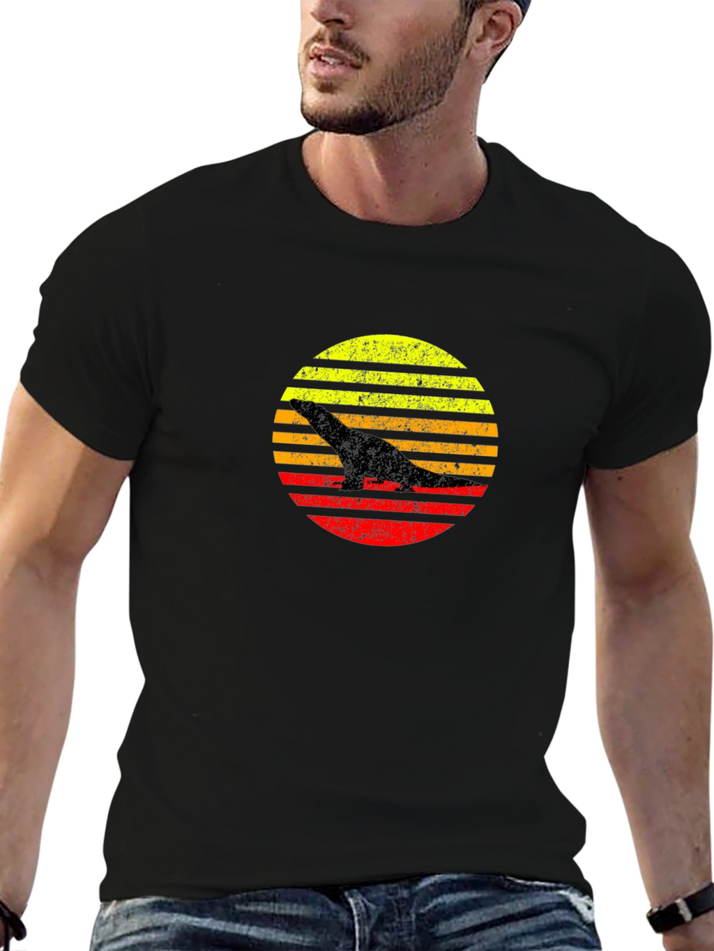 Retro Dinosaur Sunset Graphic T-Shirt