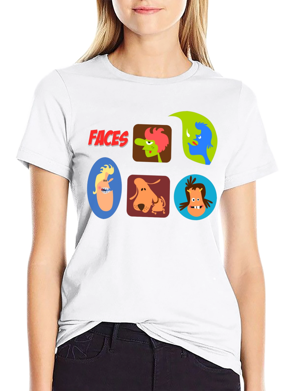 Faces Graphic T-Shirt - Fun Cartoon Character Design