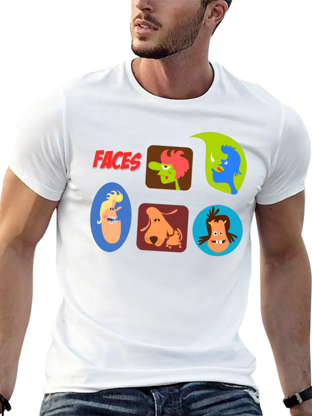 Faces Graphic T-Shirt - Fun Cartoon Character Design