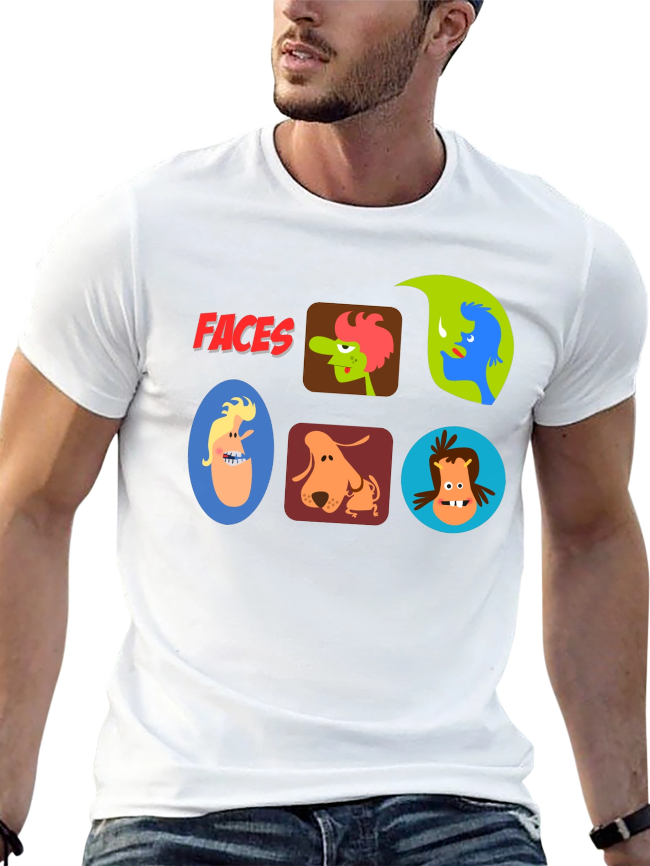 Faces Graphic T-Shirt - Fun Cartoon Character Design