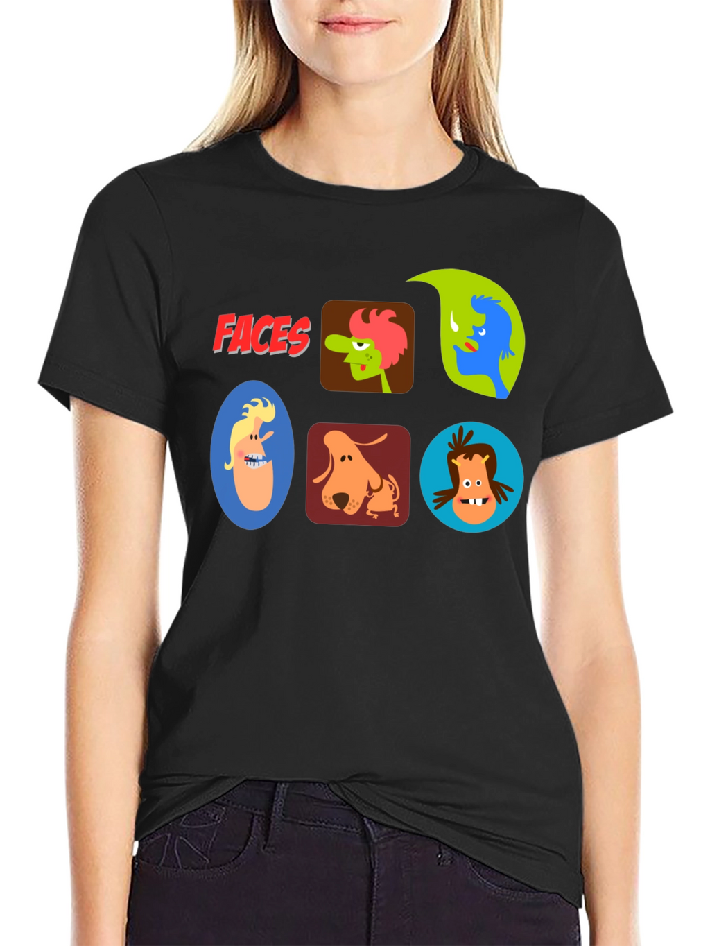 Faces Graphic T-Shirt - Fun Cartoon Character Design