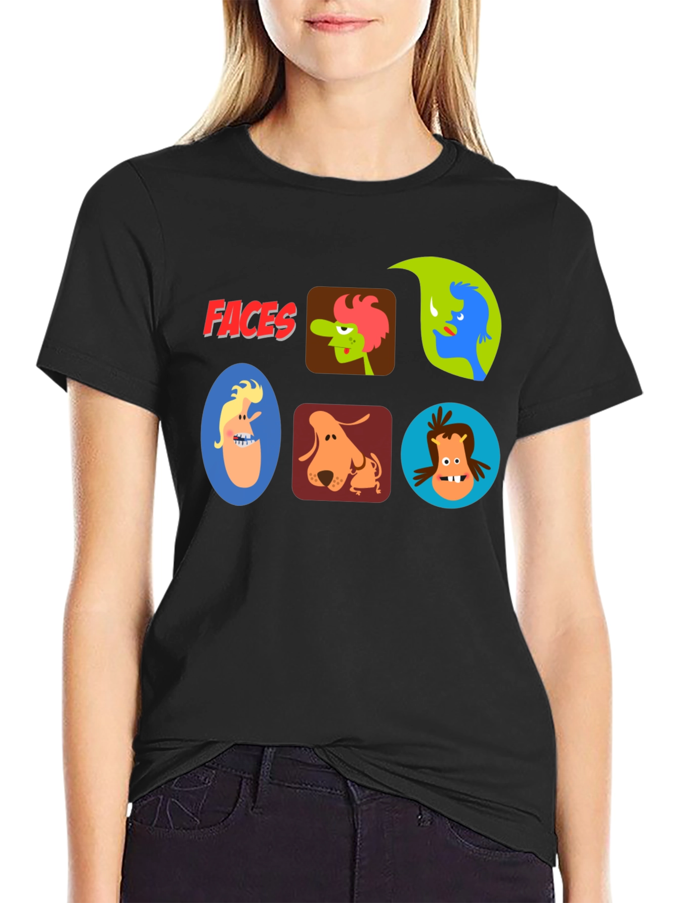 Faces Graphic T-Shirt - Fun Cartoon Character Design