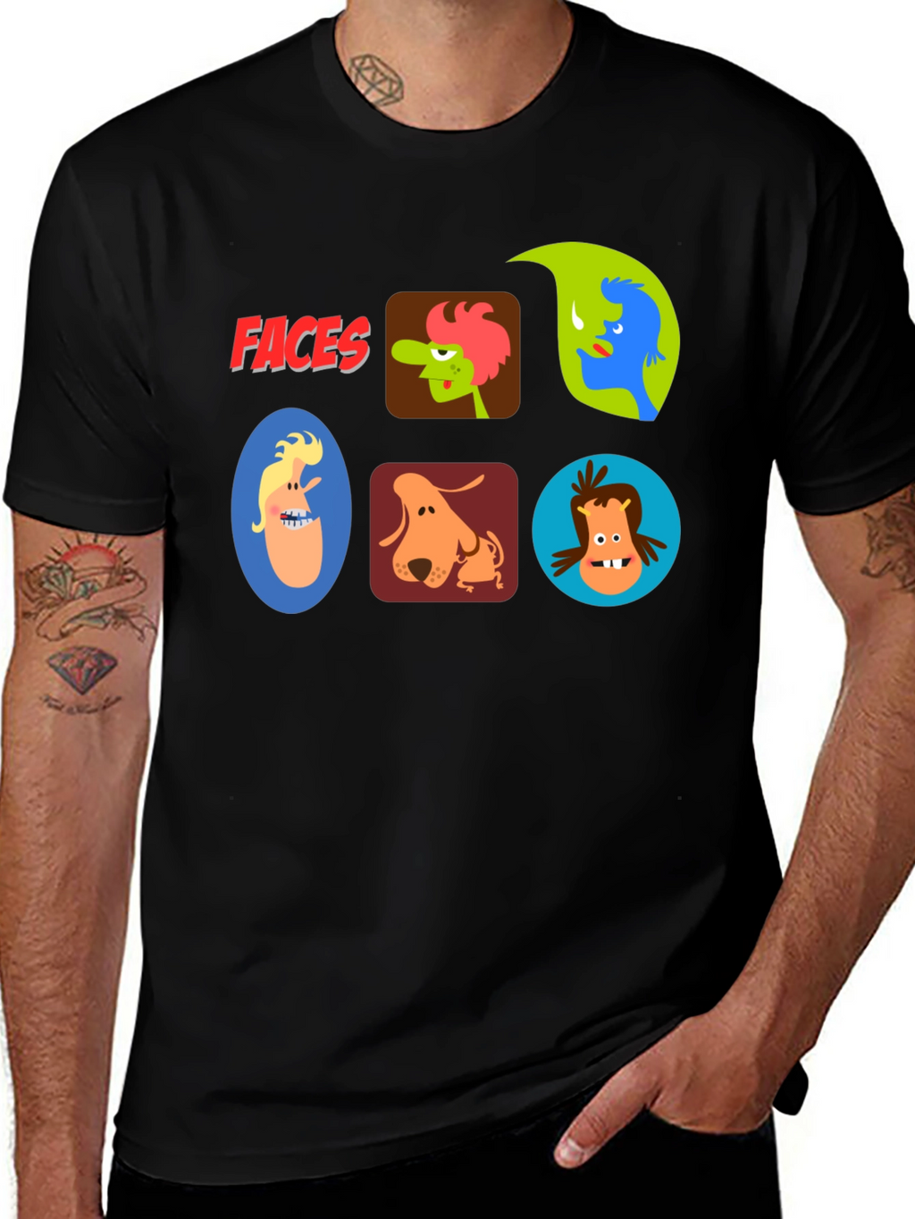 Faces Graphic T-Shirt - Fun Cartoon Character Design