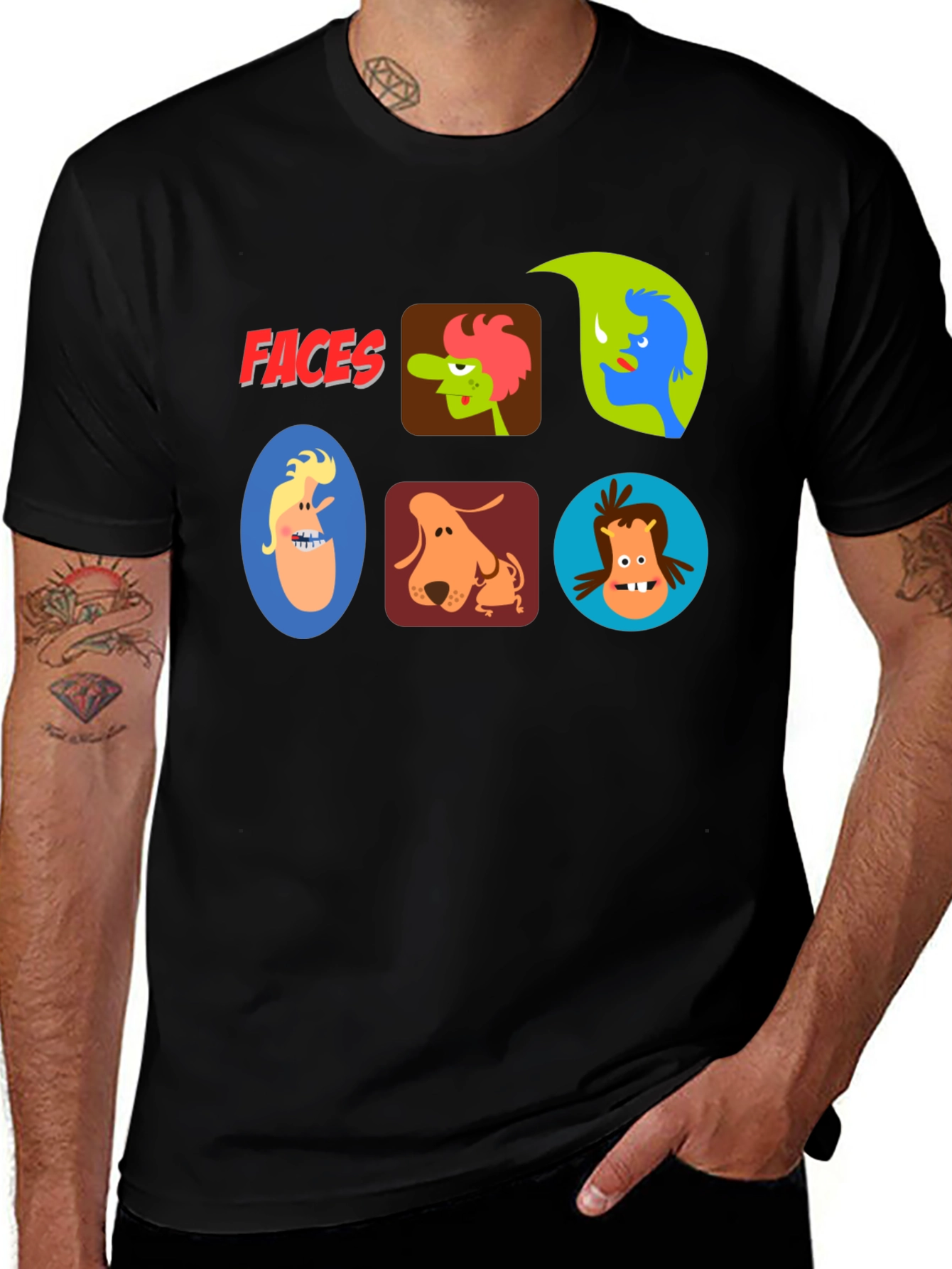 Faces Graphic T-Shirt - Fun Cartoon Character Design