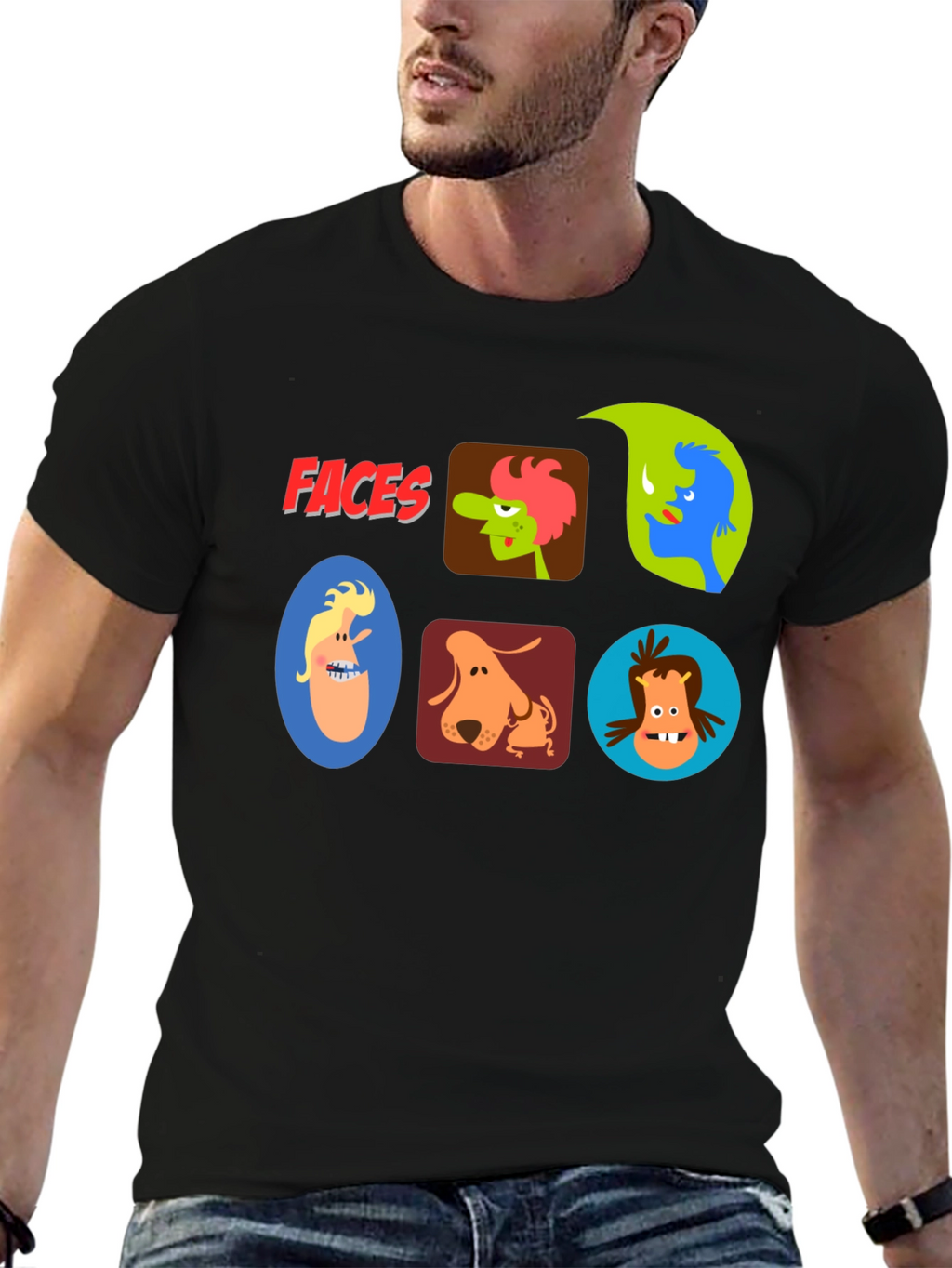 Faces Graphic T-Shirt - Fun Cartoon Character Design