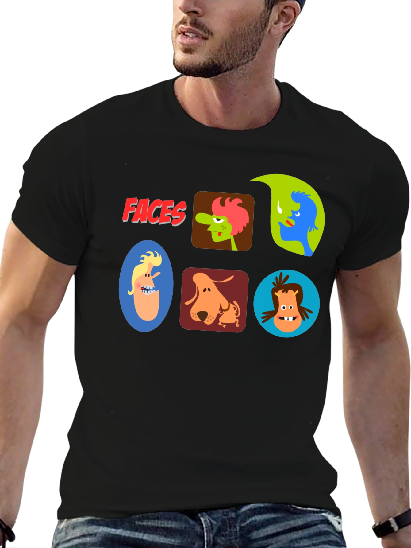 Faces Graphic T-Shirt - Fun Cartoon Character Design