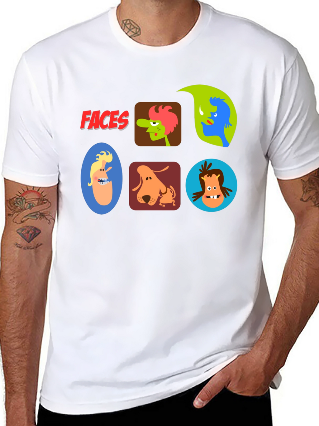 Faces Graphic T-Shirt - Fun Cartoon Character Design
