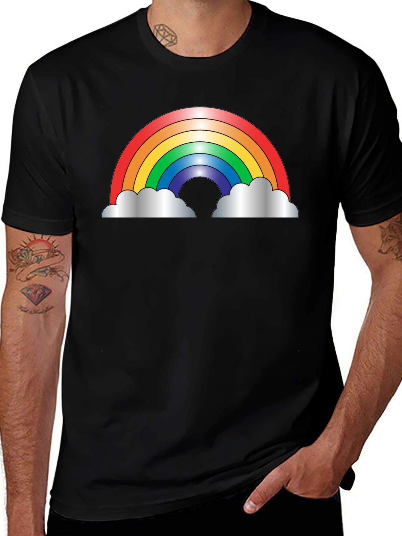Rainbow Cloud Graphic Black T-Shirt