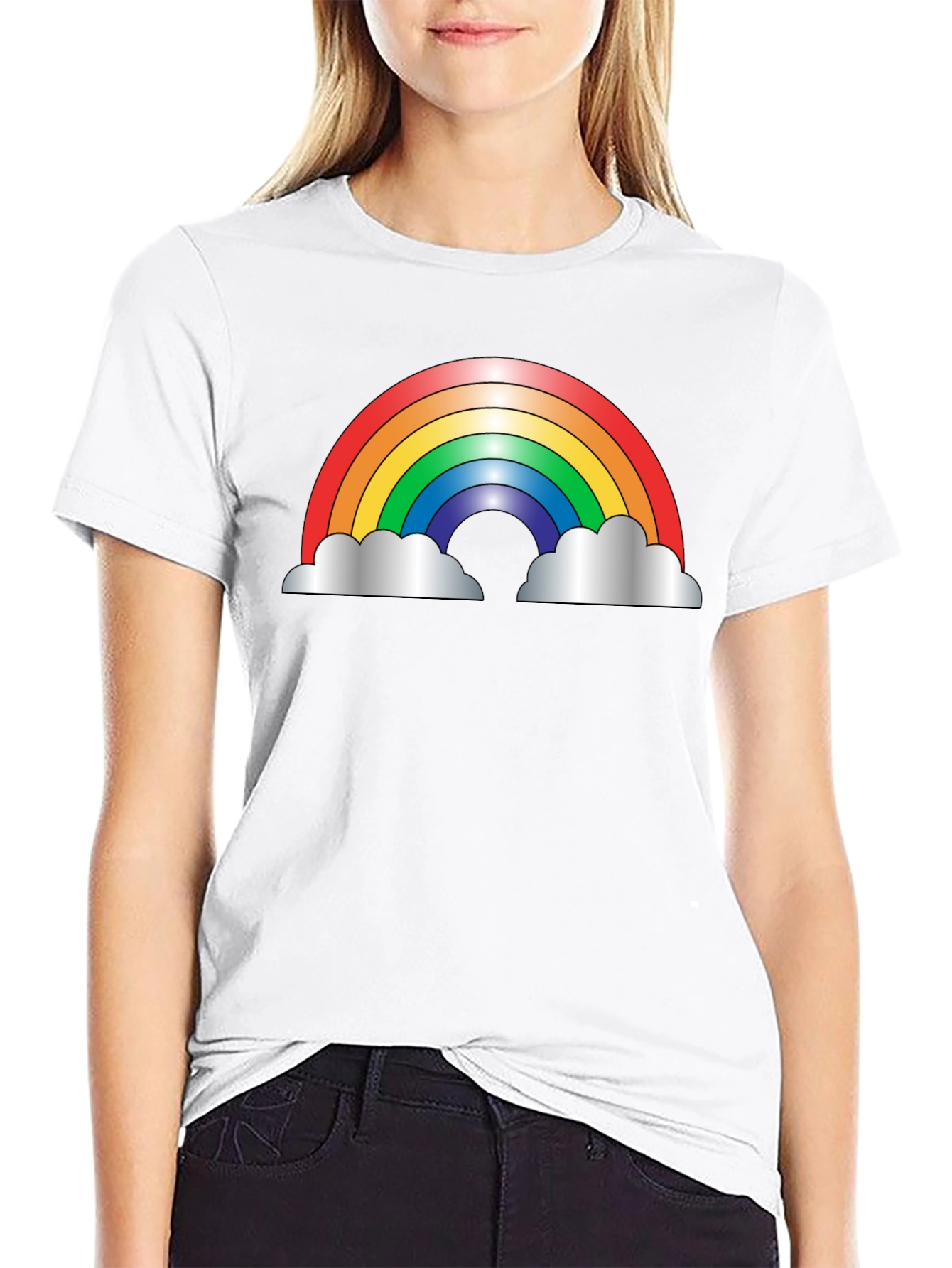 Rainbow Cloud Graphic Black T-Shirt