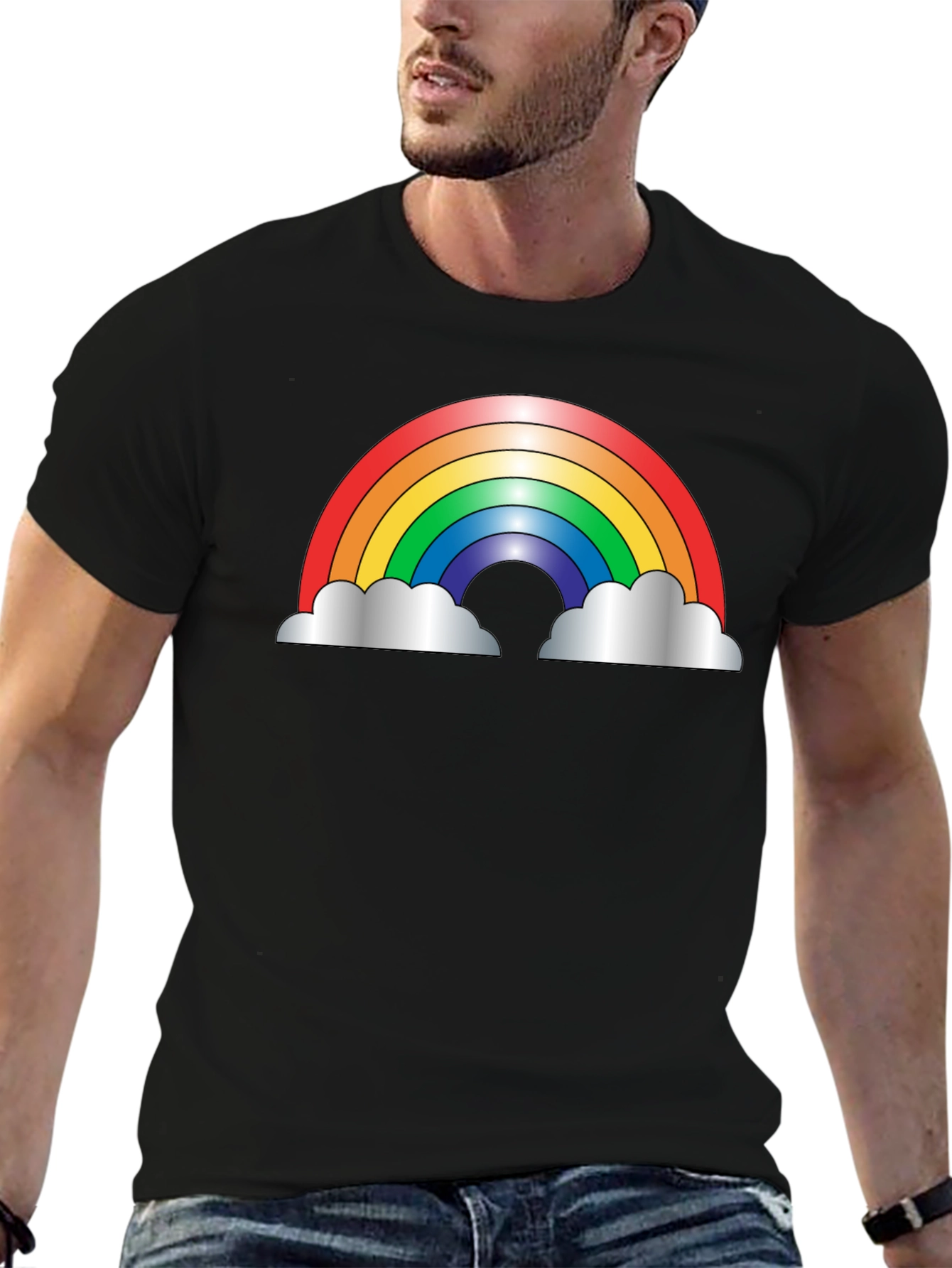 Rainbow Cloud Graphic Black T-Shirt