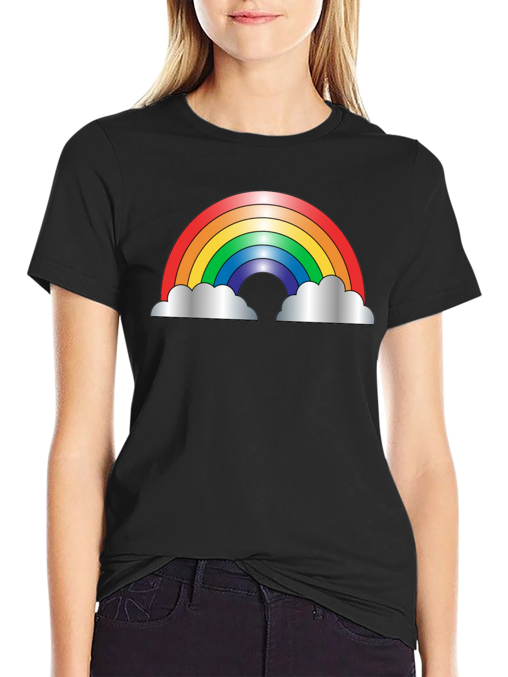Rainbow Cloud Graphic Black T-Shirt