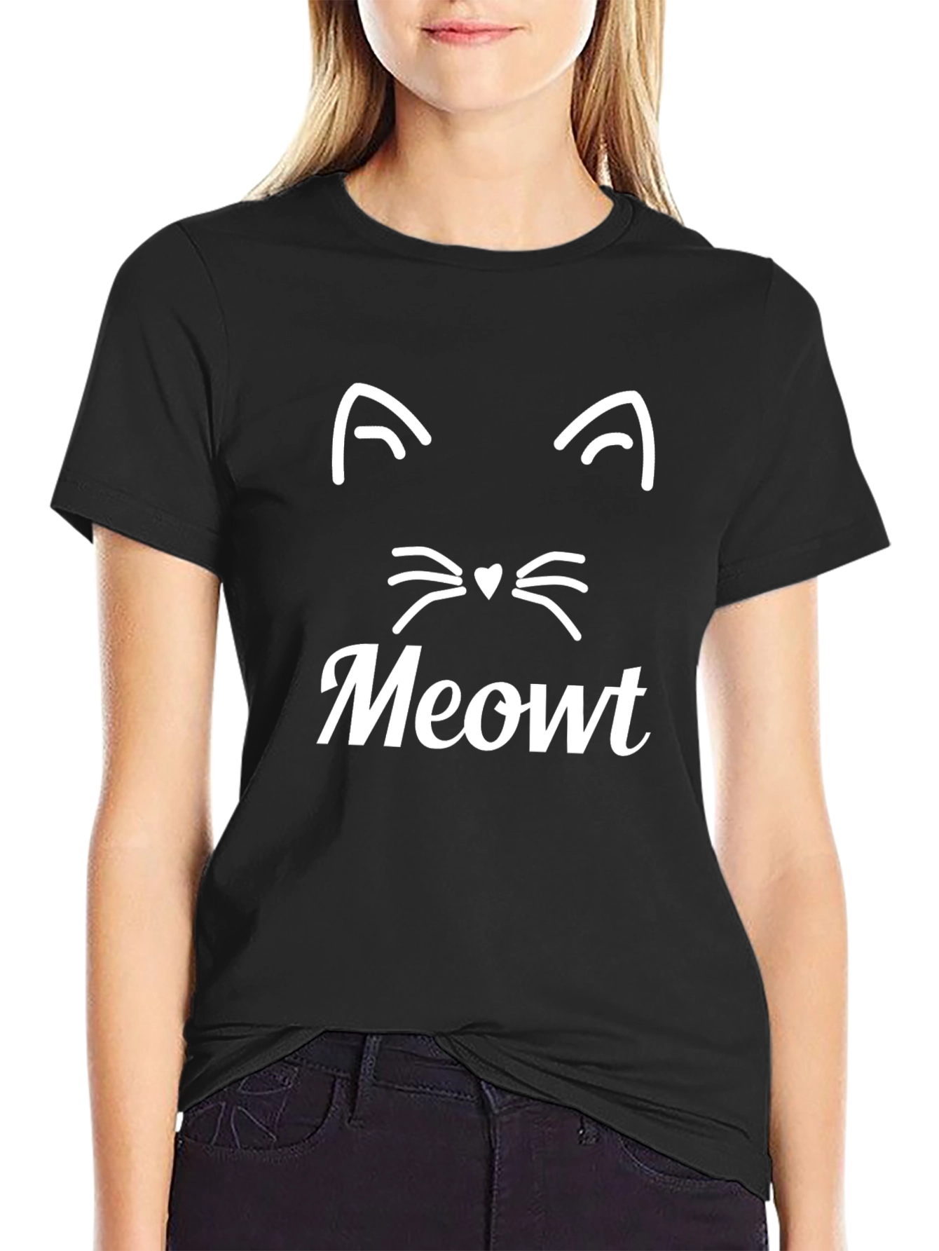 Meowt Cat Face Graphic Tee - Mens Black T-Shirt