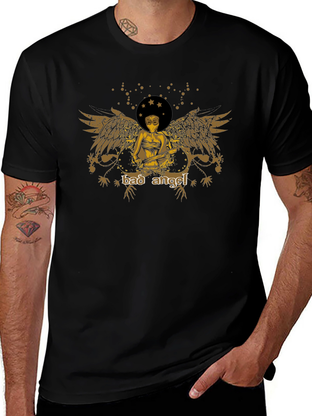 Bad Angel Graphic Print Black Tee