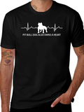 Pit Bull Dog Heartbeat Graphic Tee - Black