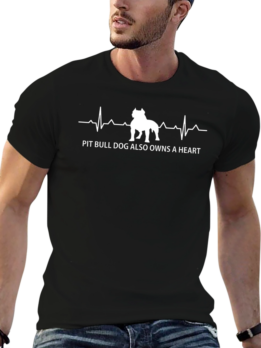 Pit Bull Dog Heartbeat Graphic Tee - Black
