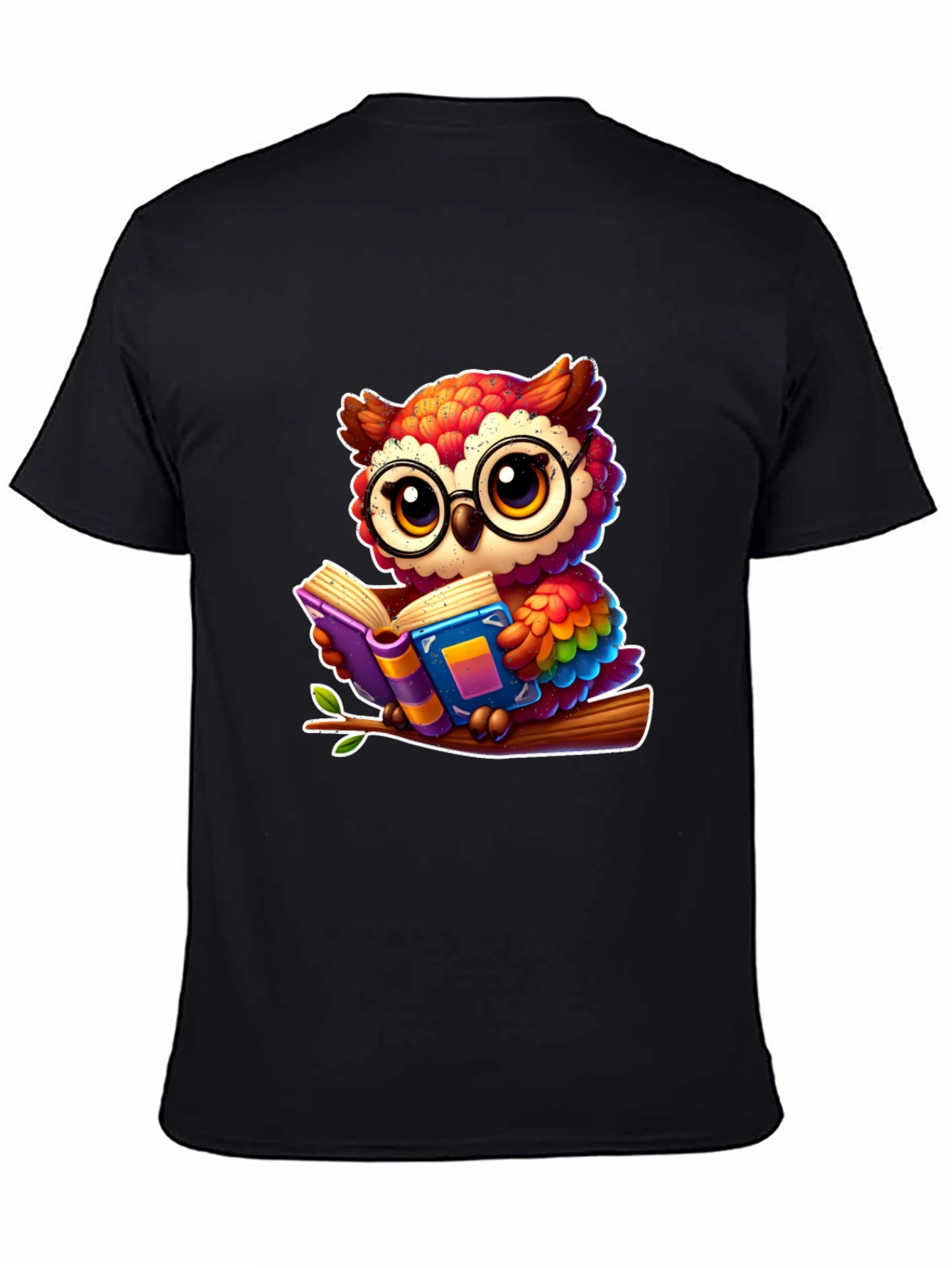 Bookish Owl T-Shirt - Colorful Cartoon Graphic Tee