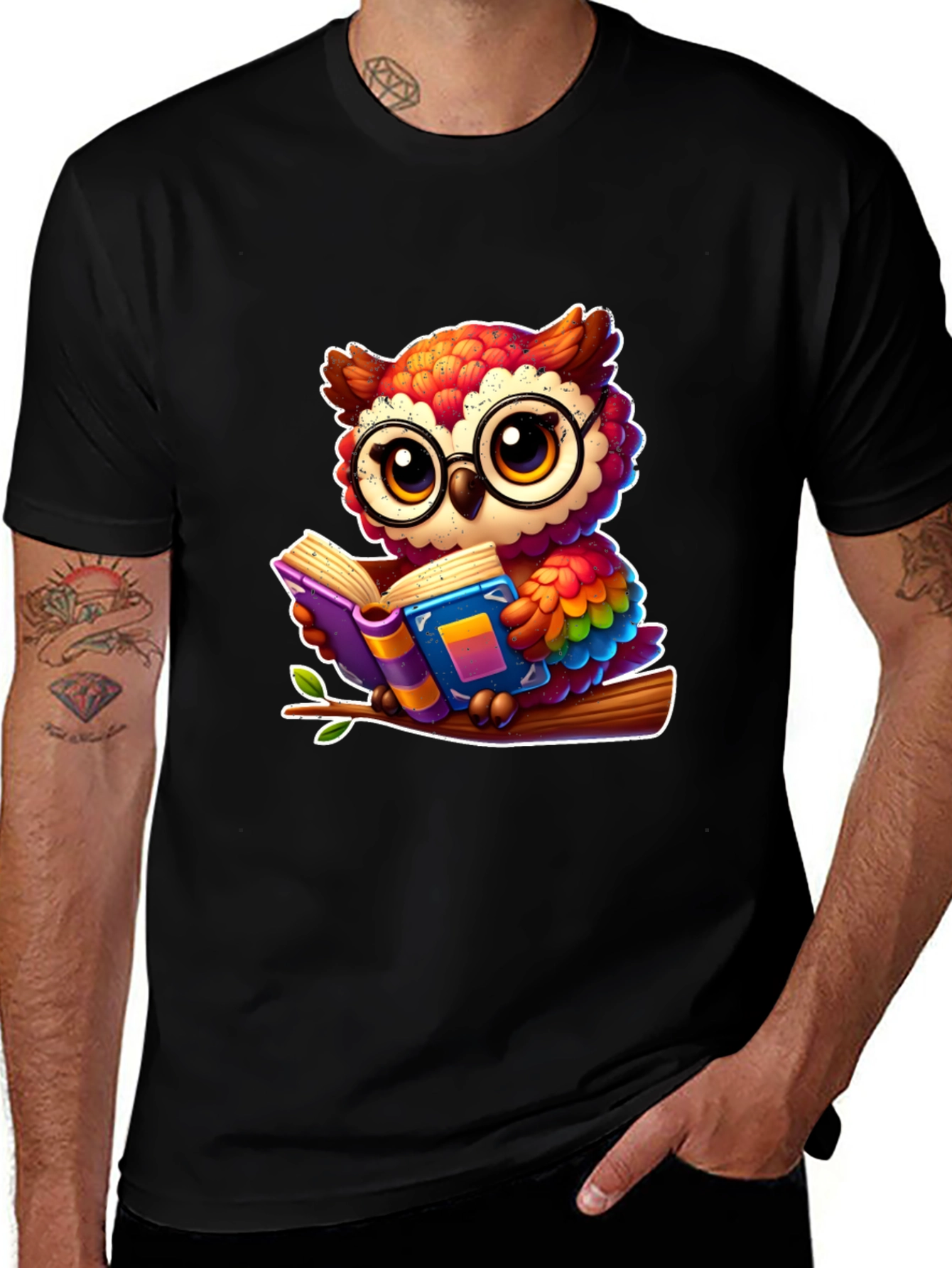 Bookish Owl T-Shirt - Colorful Cartoon Graphic Tee