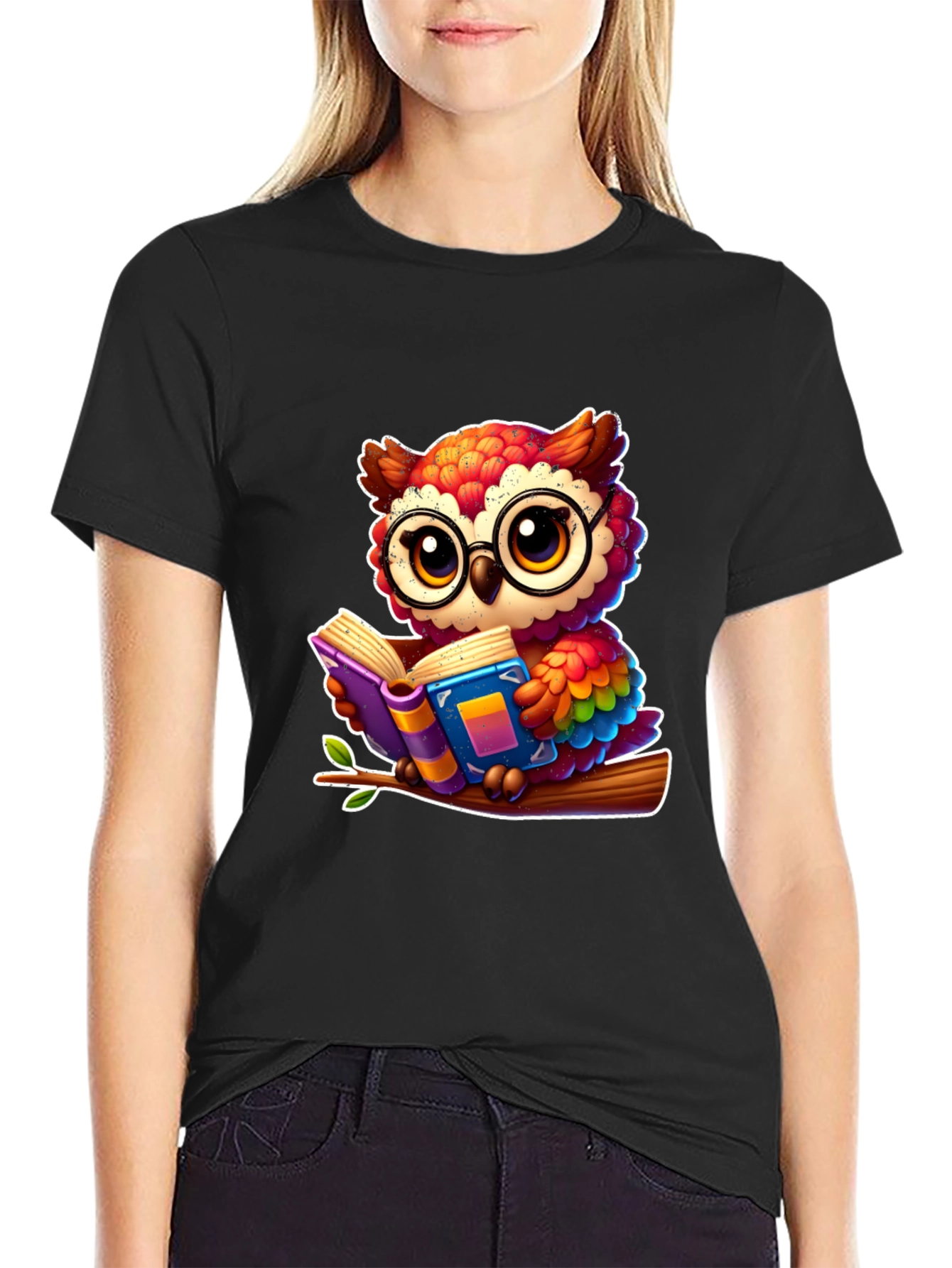 Bookish Owl T-Shirt - Colorful Cartoon Graphic Tee
