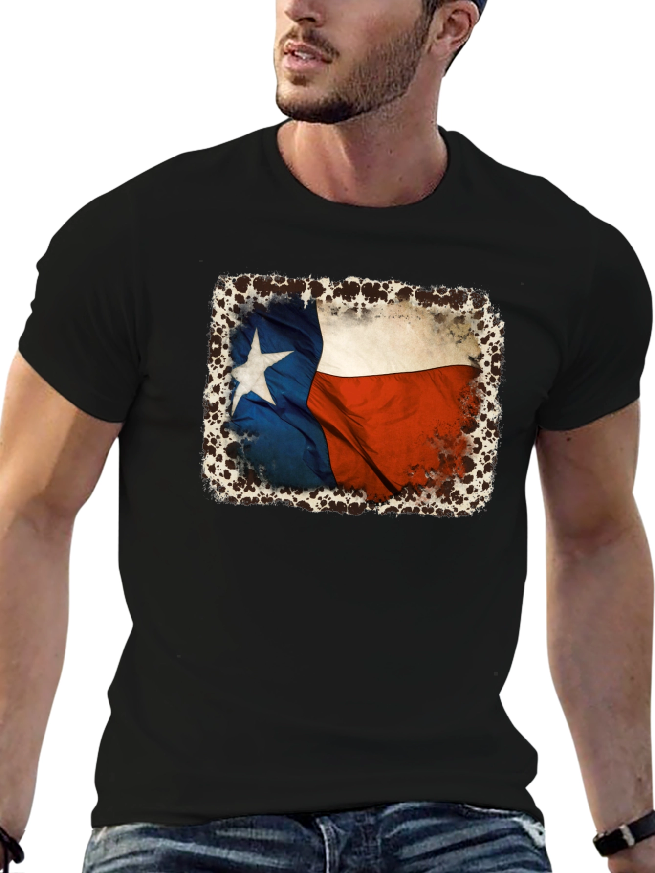Texas Flag Graphic Tee - Black Cotton T-Shirt