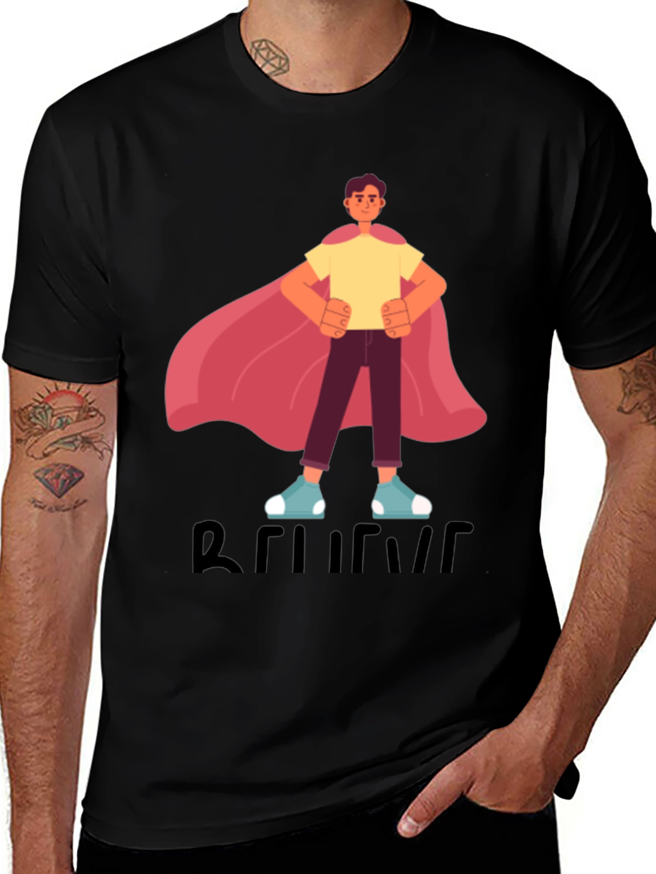 Believe Superhero T-Shirt - Black Mens Fashion Tee