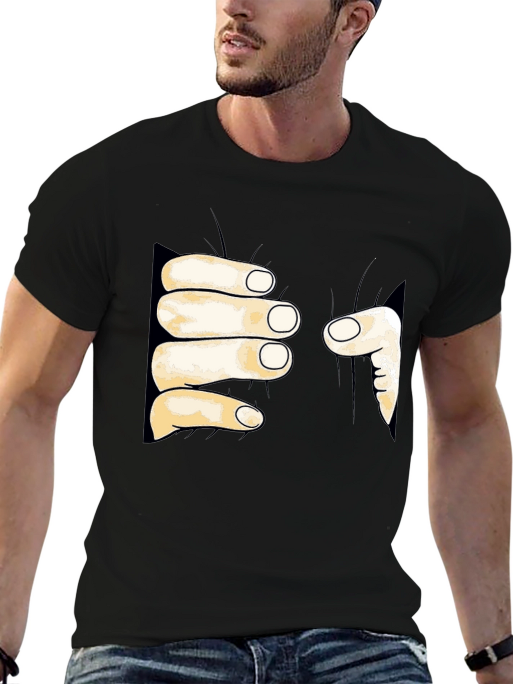 Funny Hand Squeeze Graphic T-Shirt - Black Cotton Tee
