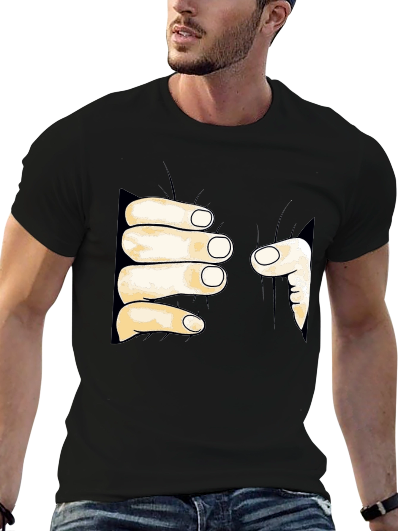 Funny Hand Squeeze Graphic T-Shirt - Black Cotton Tee