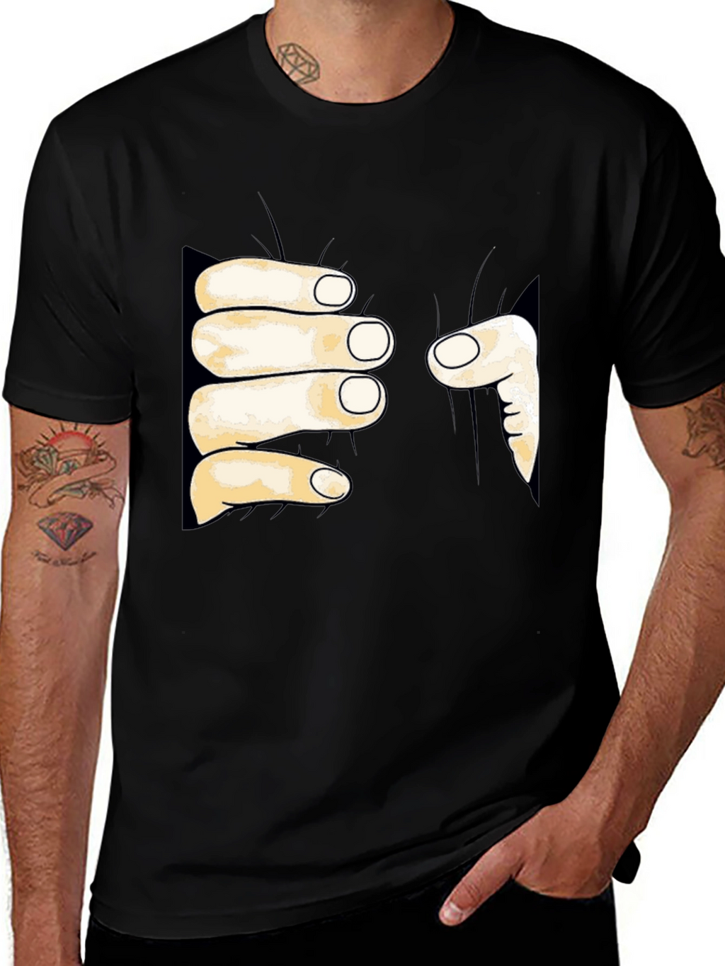 Funny Hand Squeeze Graphic T-Shirt - Black Cotton Tee