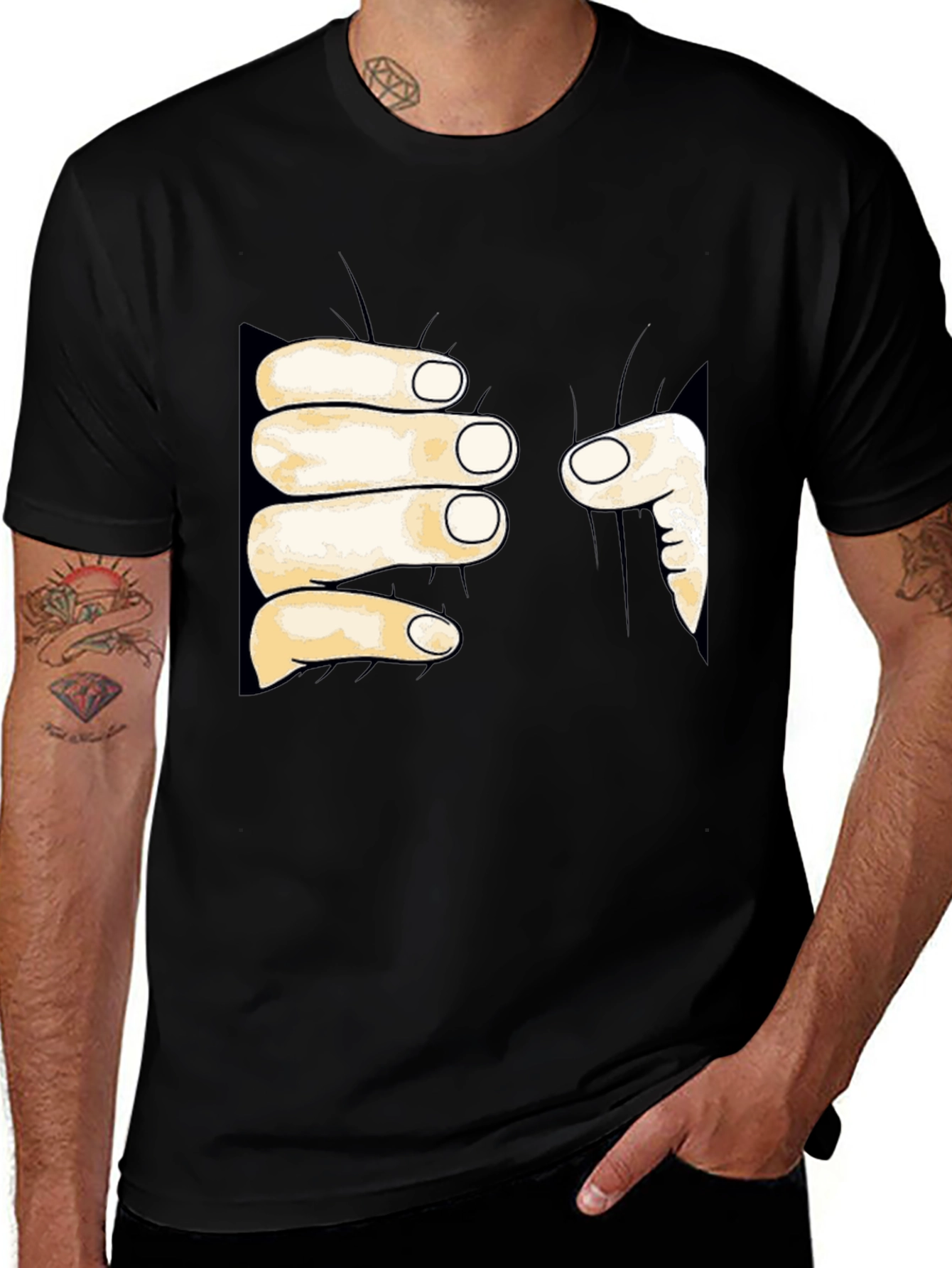 Funny Hand Squeeze Graphic T-Shirt - Black Cotton Tee