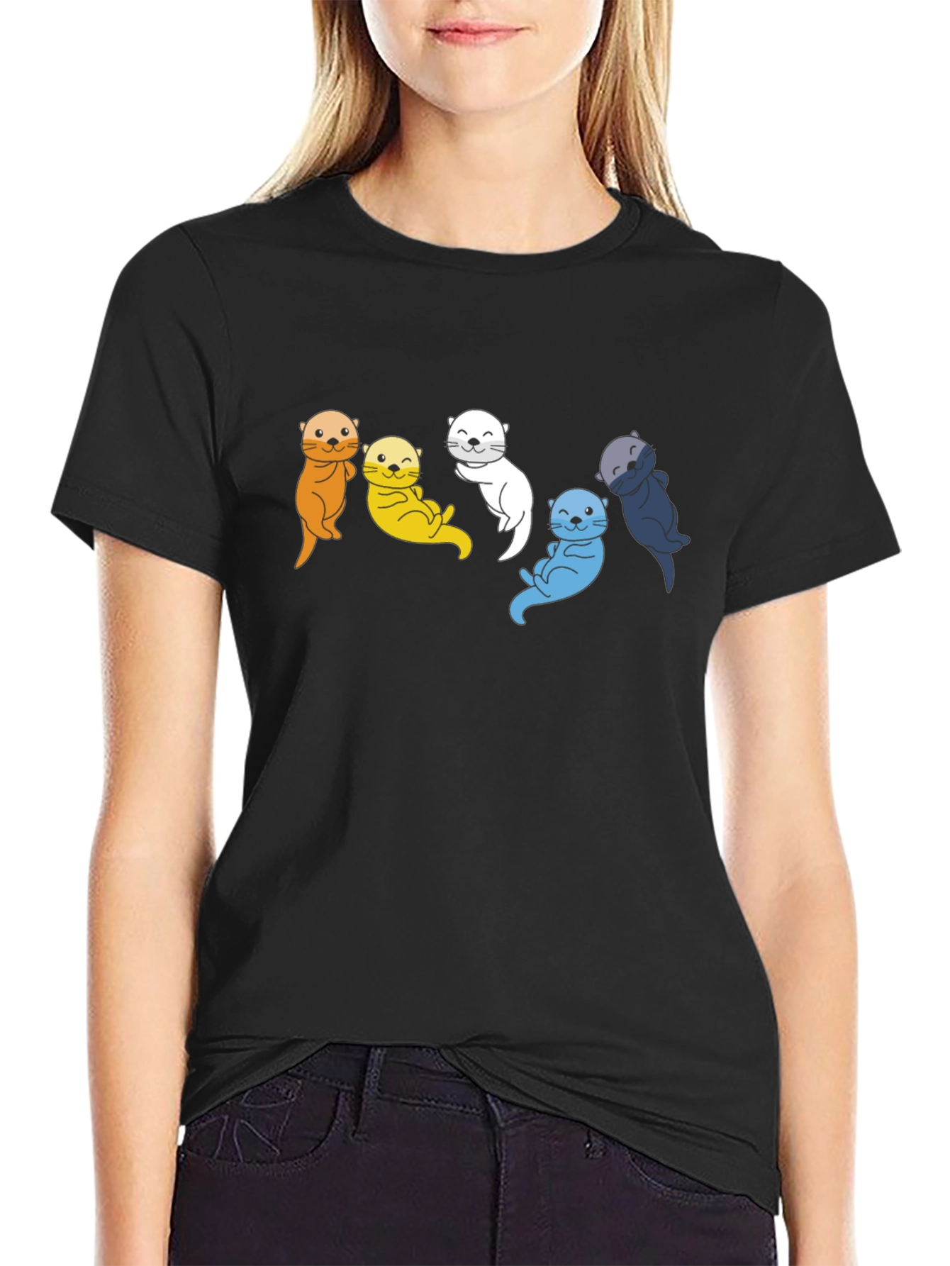 Colorful Otter Group Graphic Tee - Black Cotton T-Shirt