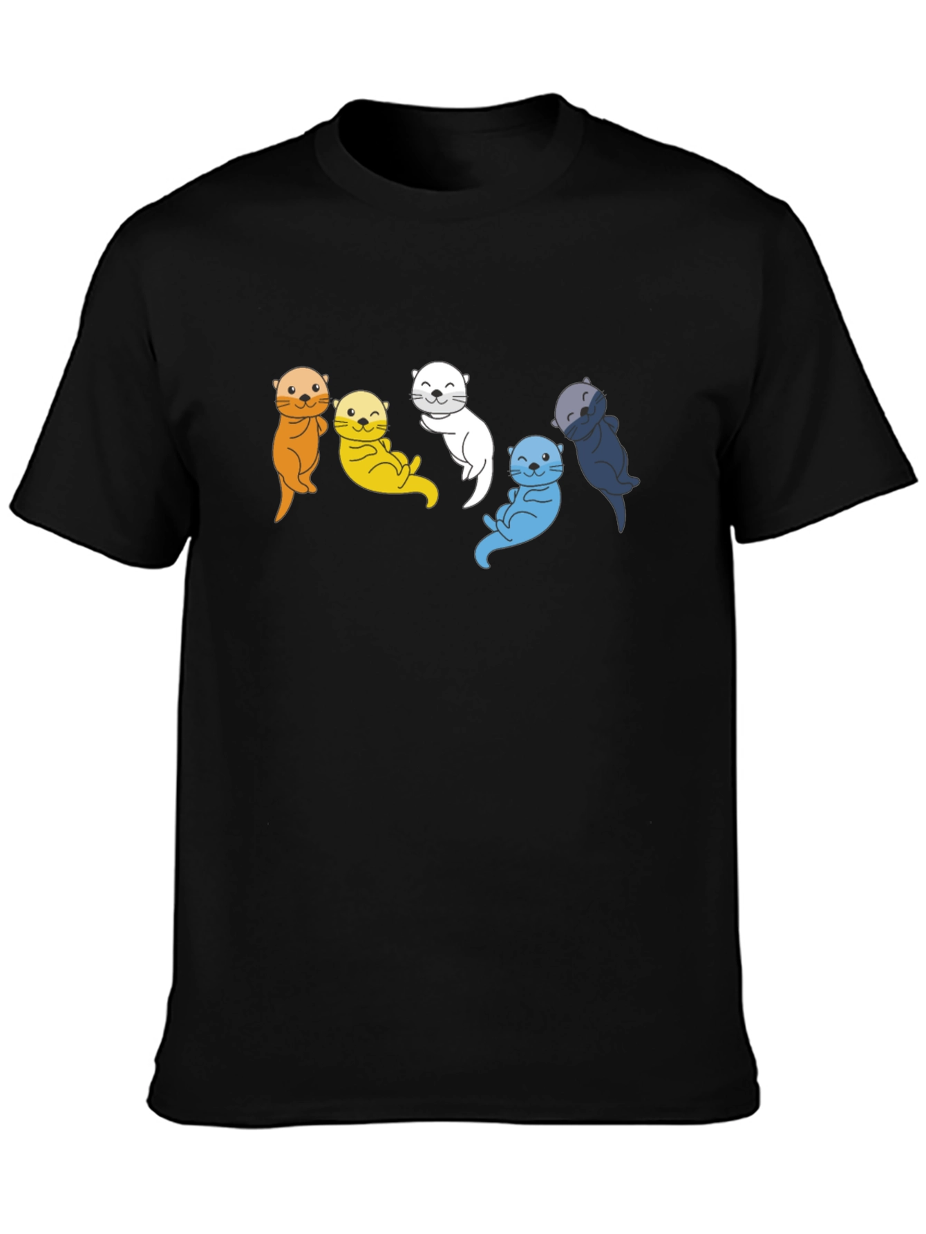 Colorful Otter Group Graphic Tee - Black Cotton T-Shirt
