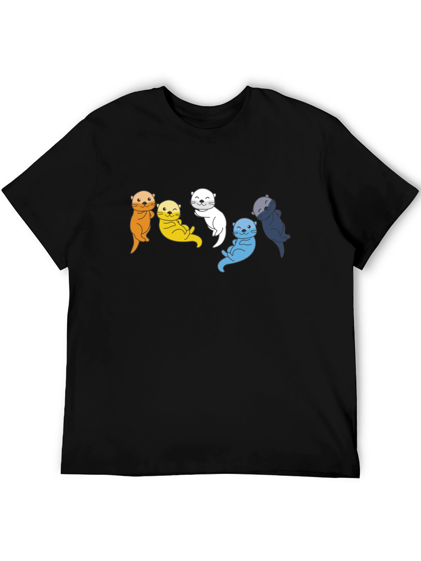 Colorful Otter Group Graphic Tee - Black Cotton T-Shirt