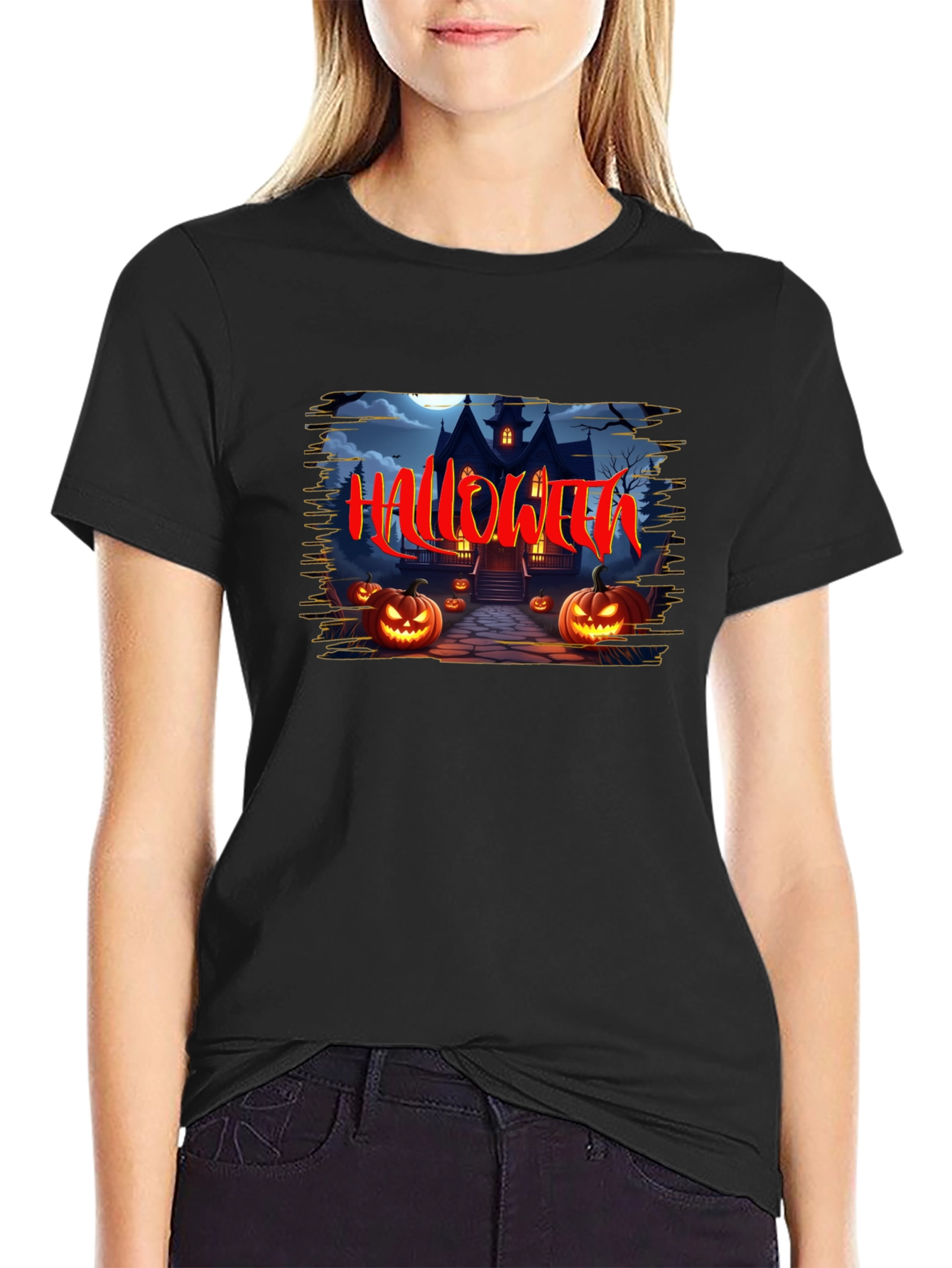 Halloween Haunted House Graphic T-Shirt