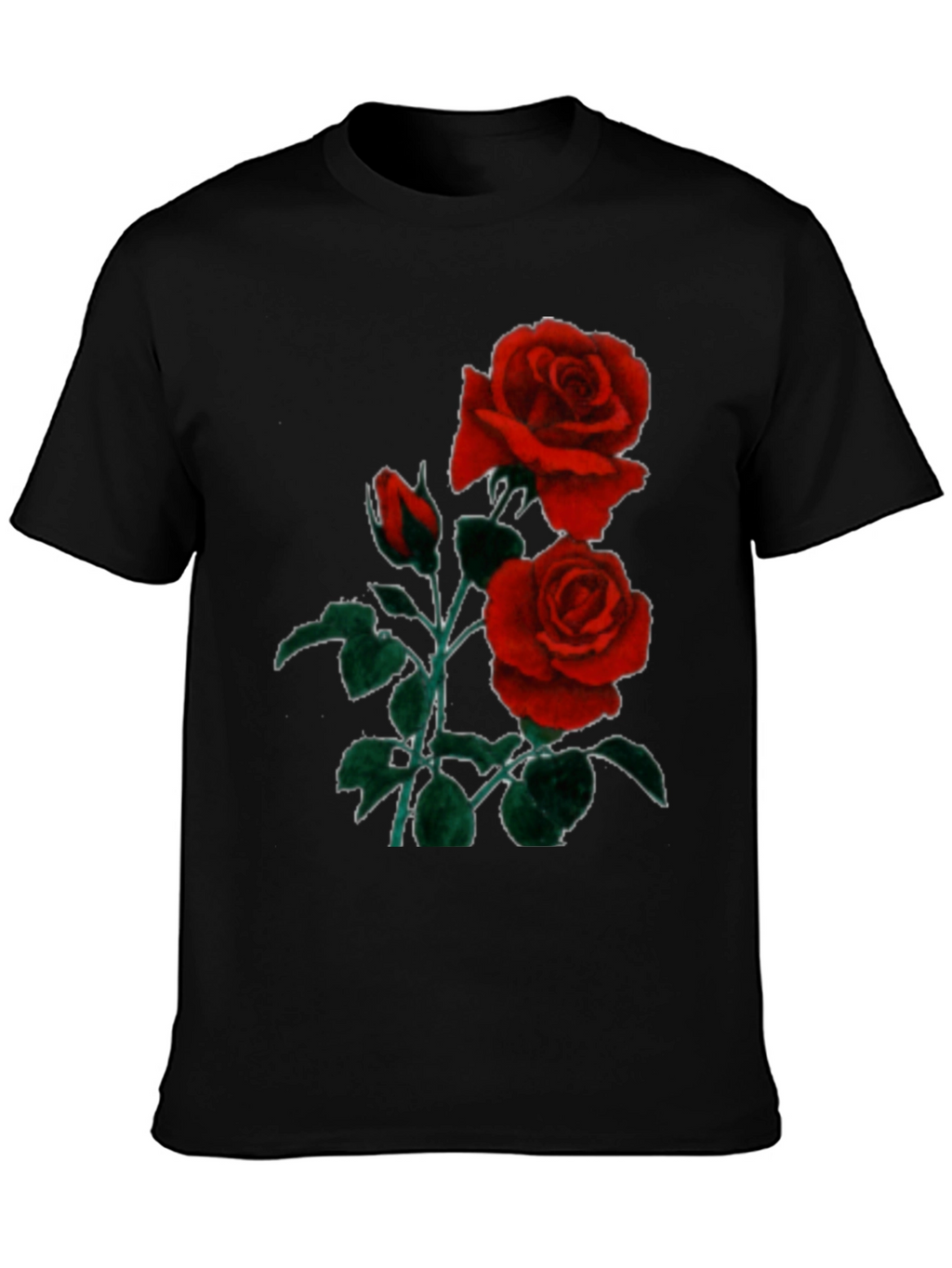 Black T-Shirt with Red Roses