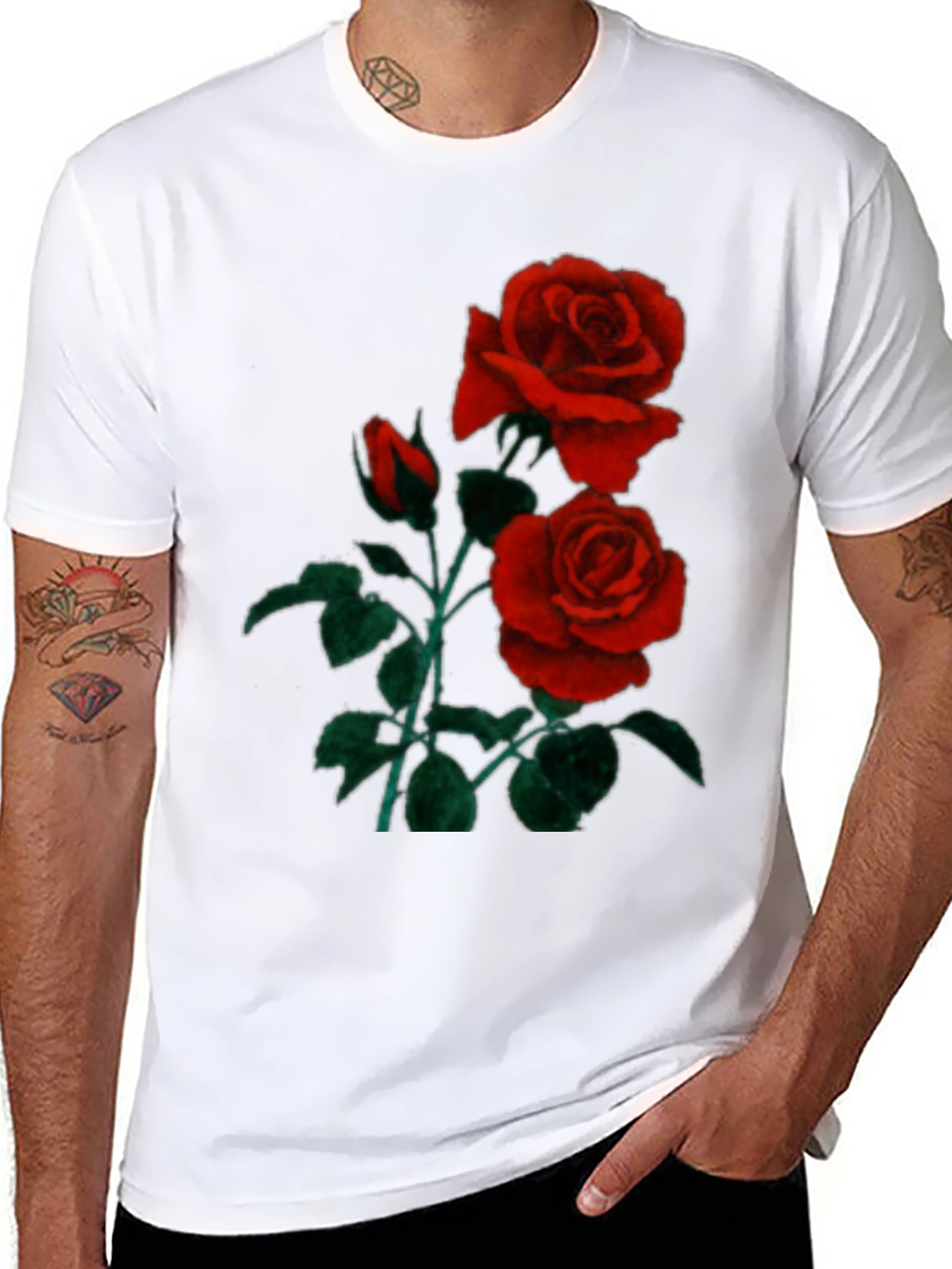 Black T-Shirt with Red Roses