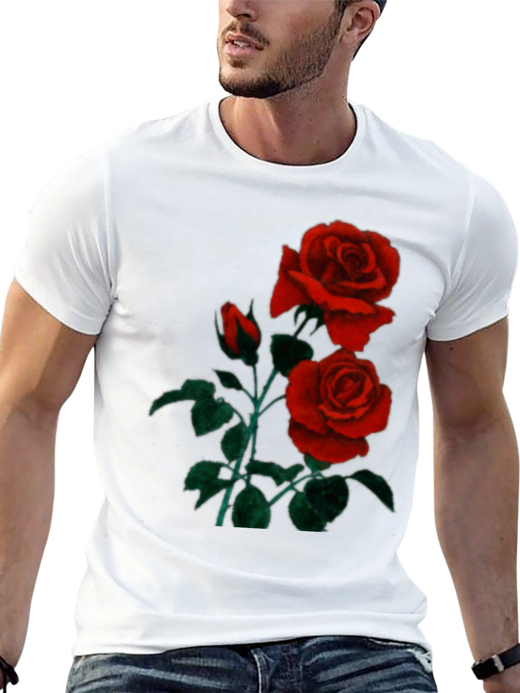 Black T-Shirt with Red Roses